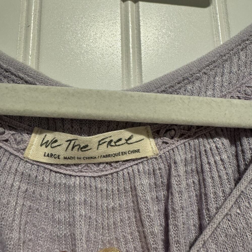 Free People Lavender Must Have Henley Thermal Top Cropped Size Large - Picture 4 of 6